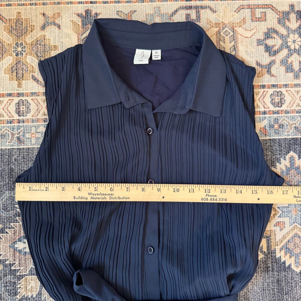 Joie Navy Blue Pleated Button Down Sleeveless Belted Mini Dress Women’s Medium - Picture 11 of 12